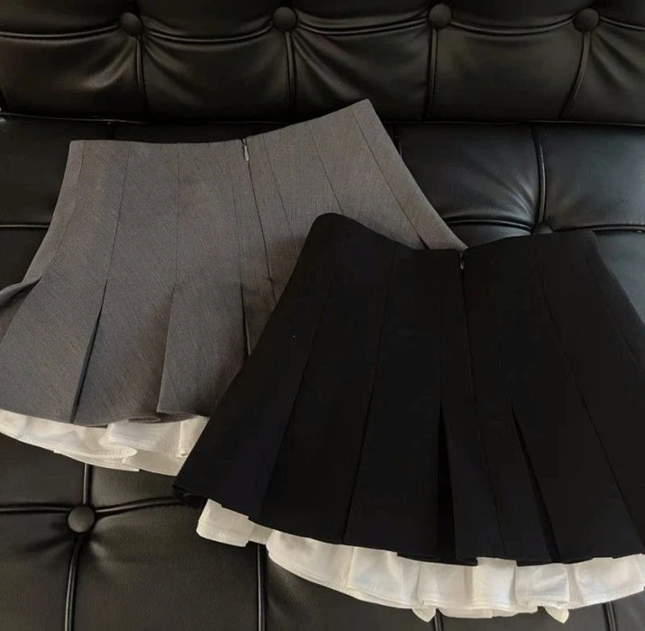 Ruffles Black Mini Skirt Women Korean Patchwork Pleated Skirts Japanese Kawaii High Waist All Match A Line Skirt New