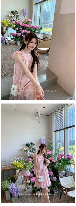 Elegant Dress Korean Style Fashion Pure Color Dress Female 2023 New Summer Sweet Y2k Mini Dress Party Women Casual Sleeveless