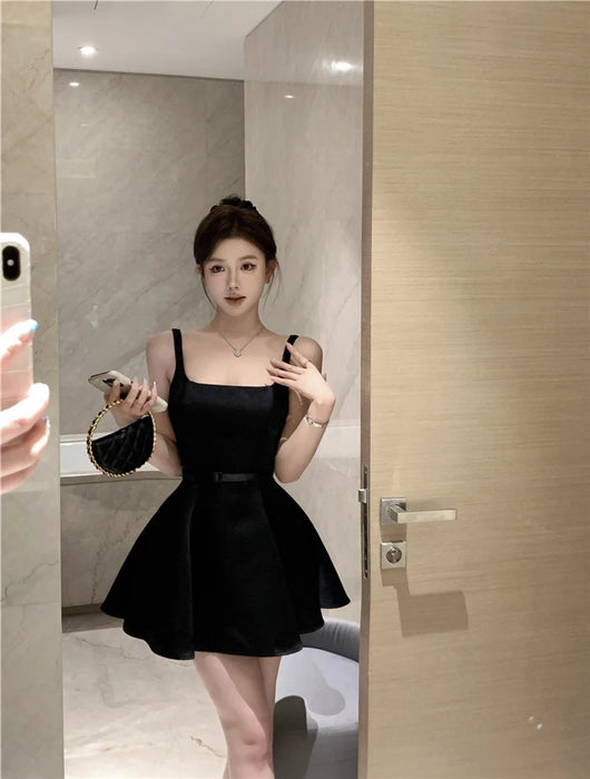 VenusFox Ele Satin Slim Fit ter Dr Women's Summer High Waist Flared ort Skirt Slimming A-Line Dr Korean Sle Casual Wear
