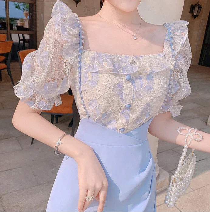 2 Pieces Sets for Women Short Sleeve Skirt Slit Kawaii Clothing Trend 2024 Formal Occasion Luxury Designer Event Woman Outfit