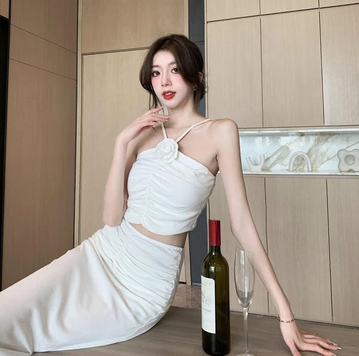 2 Pieces Skirt Sets for Women Flowers Jacket Full Luxury Designer Clothing Summer Fashion 2025 Y2k Clothes Woman Outfit Sling