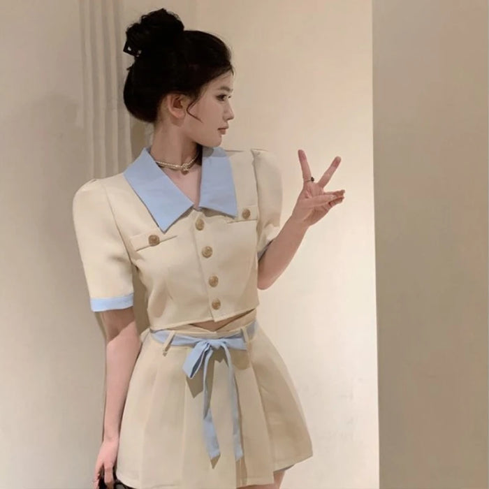 Kawaii 2 Pieces Skirt Sets for Women Vacation 2025 New Matching in The Same Full Summer Fashion Clothing Trend Woman Outfit