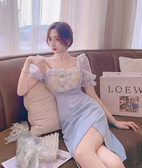 2 Pieces Sets for Women Short Sleeve Skirt Slit Kawaii Clothing Trend 2024 Formal Occasion Luxury Designer Event Woman Outfit