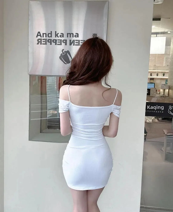 VenusFox Sexy Low Cut Strapless Bodycon Dress for Women Summer Night Club Workwear Hot Girl Shoulder Bared Mini Dress Club Women's Wear