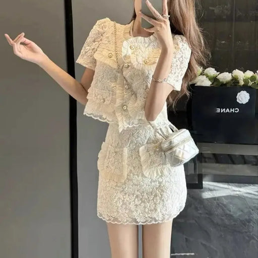 2 Pieces Sets for Women Mini Short Sleeve Skirt Party Lightly Cooked Woman Outfit Kawaii Beach Summer Fashion 2024 New Matching