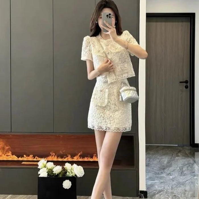 2 Pieces Sets for Women Mini Short Sleeve Skirt Party Lightly Cooked Woman Outfit Kawaii Beach Summer Fashion 2024 New Matching