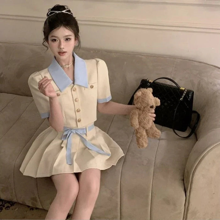 Kawaii 2 Pieces Skirt Sets for Women Vacation 2025 New Matching in The Same Full Summer Fashion Clothing Trend Woman Outfit
