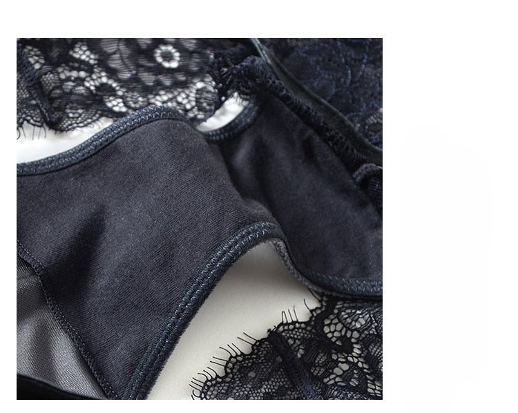 VenusFox 5 colors velvet thin bra with pad and transparent panties sets adjustable Bralette underwear women sexy sleepwear