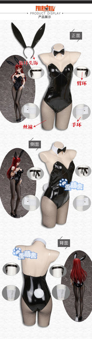 VenusFox Anime Sexy Bunny Girl Cosplay Costume Jumpsuit FAIRY TAIL Erza Scarlet one-pieces Black Latex Catsui Halloween Leotard