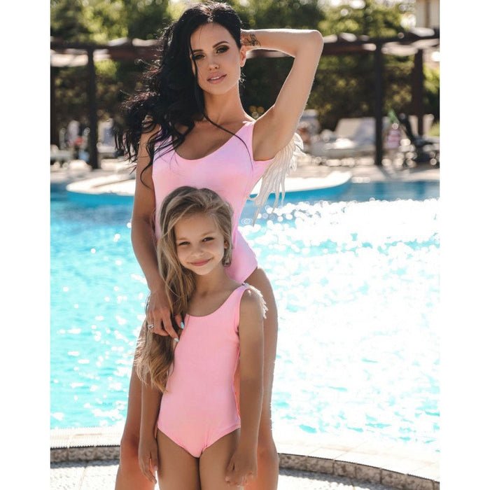 VenusFox New Mother Daughter Swimsuit Matching Family Outfits Beachwear Mom And Daughter Swimwear Feather Wing Mommy and Me Bathing Suit