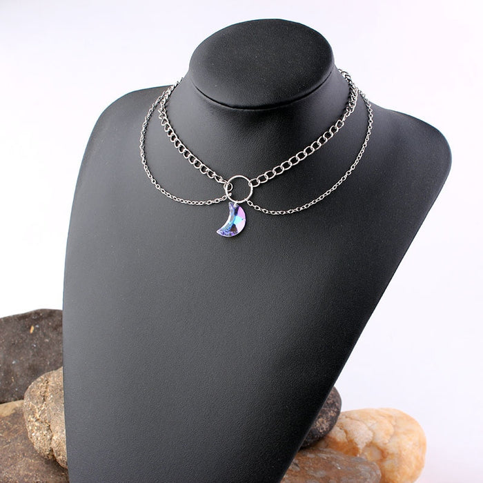 VenusFox Crystal Moon Pendant Chain Multi-layer Necklace for Women Girl Gift Jewelry