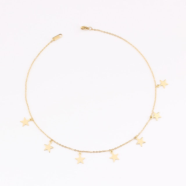 VenusFox fashion Women Simple Gold Stainless Steel Star Butterfly Dragonfly Round Tassels Non-fading Party Necklace Neck Chains Choker