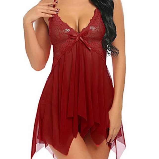 VenusFox Dropshipping Red Purple Women Sexy Nightwear Plus Size Erotic Nightgown Sleepwear Dress G String Sexy Lingerie Robe