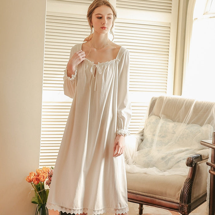 VenusFox White Nightgown Sleepwear Lady Spring Autumn Long Sleeve Nightdress Loose Women Princess Nightgowns Comfortable