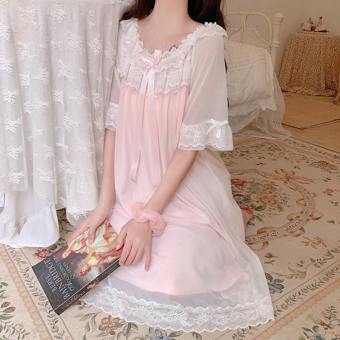 VenusFox Woman Robe Nightgown  Long Sleepwear Vintage Elegant Homewear Ladies Long Dress Full Length Nighties