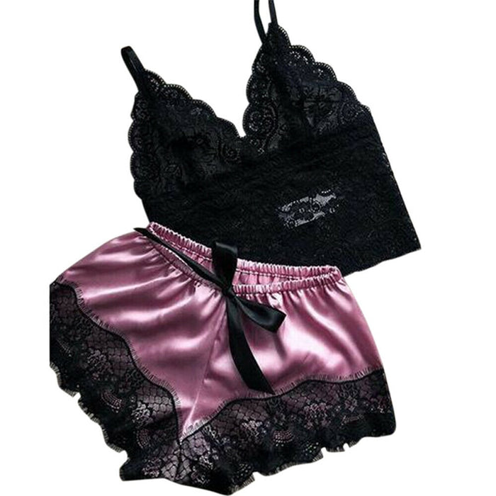 VenusFox Womens Lace Sleepwear Lingerie Tops Shorts Set Babydoll Pajamas Nightwear