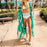 VenusFox Womens Summer Chiffon Semi-Sheer Maxi Kimono Cardigan Top Green Tropical Banana Leaves Printed Bikini Cover Up 3/4 Sleeves Open