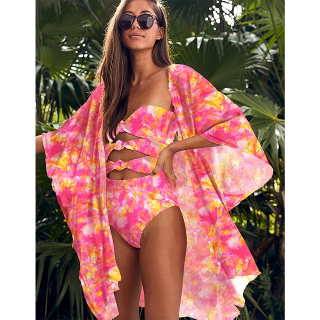 VenusFox Beach Wear Print Bikini Swimwear Women Wrap Skirt Swimsuit High Waist 2020 Cover Up Sexy Sarong plage Beach Wear Bathing Suit