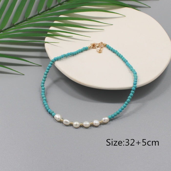 VenusFox Shell Letter Beads Necklace Women Natural Fresh Water Baroque Irregular Pearl Love Layered Gold Chain Vintage Choker Jewelry