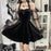 VenusFox Goth Apparel Black Mini Dress Vintage Aesthetic Mesh Sleeve High Waist Dresses Gothic Sexy Velvet Party Outfit