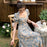 VenusFox Women Summer Floral Print Dress Female Fashion Puff Sleeve Sexy Split Slim Dresses Elegant Vintage Dress Vestidos