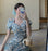 VenusFox Women Summer Floral Print Dress Female Fashion Puff Sleeve Sexy Split Slim Dresses Elegant Vintage Dress Vestidos