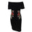 VenusFox Off Shoulder Ruffle Bodycon Embroidery Mini Dress