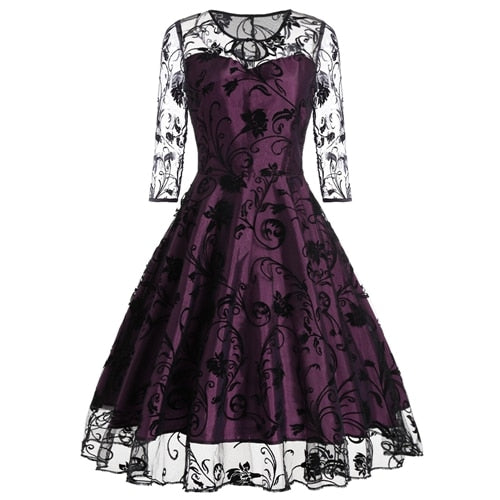 VenusFox Black Vintage Retro Elegant Lace Dress