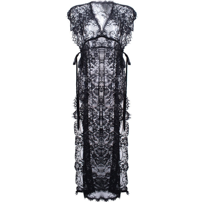 VenusFox Nightgown Sexy Black Lace Maxi Nightdress Lingerie