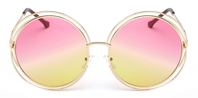 Vintage Round Oversized lens Mirror Metal Frame Sunglasses