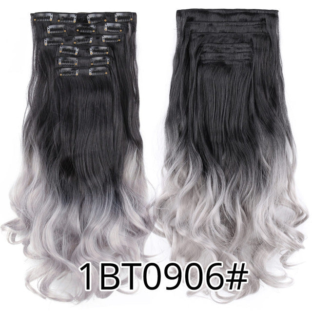 Full Head High Temperature Fiber Curly Synthetic 16 Clips Hair Extensions