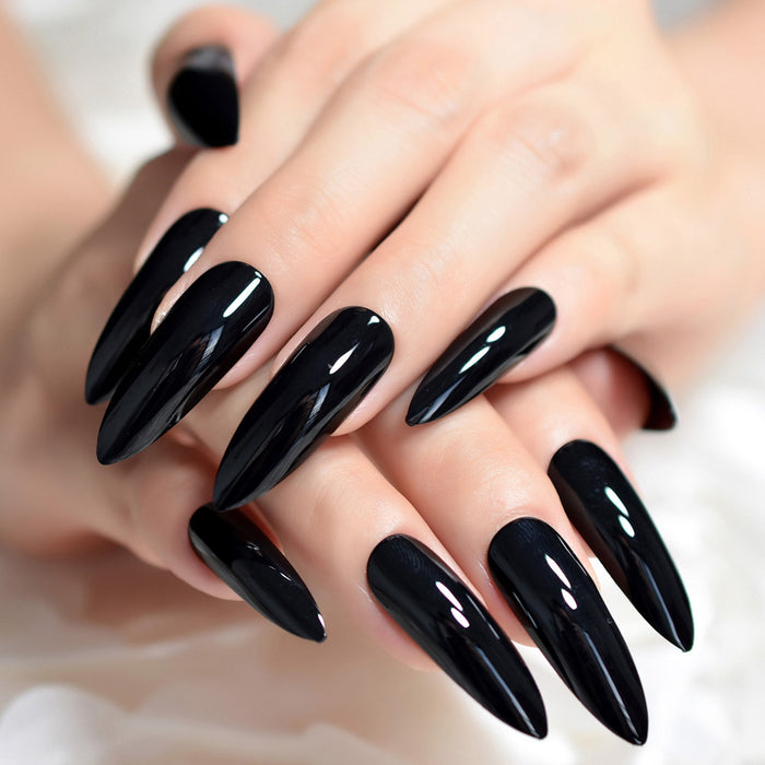Black Extremely Long Nails 24 Full Set of Nails UV Gel Finished Press on Nail