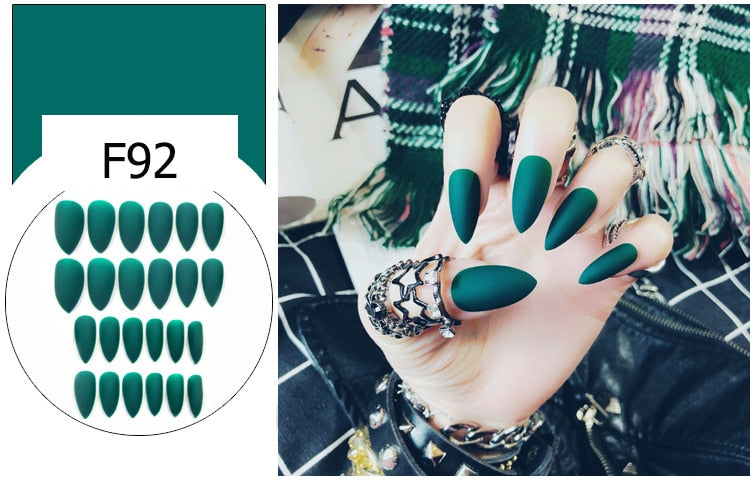 24 piece Long, Matte Press on Nails in 16 colors