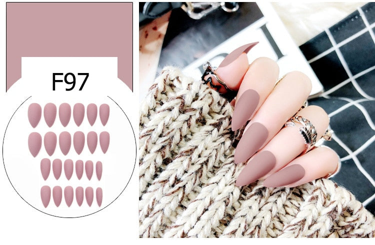 24 piece Long, Matte Press on Nails in 16 colors