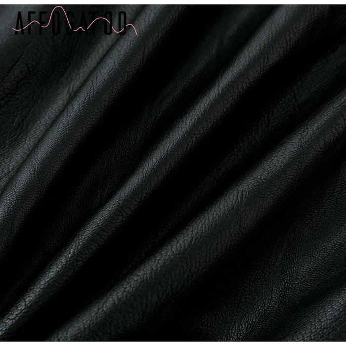 VenusFox black High waist leather zipper mini skirts