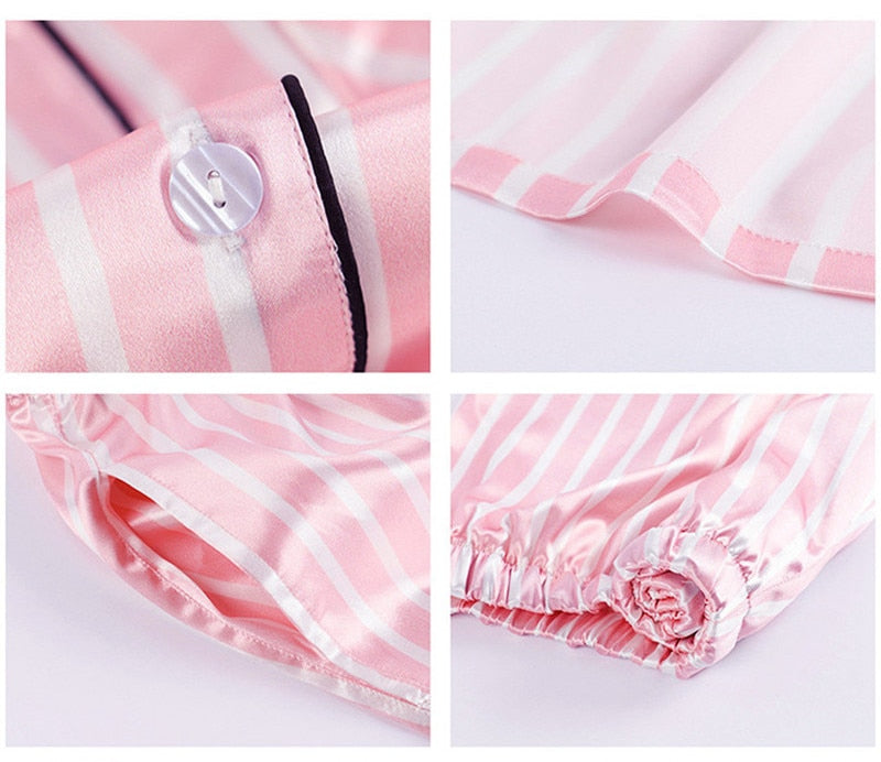 VenusFox 7 Pieces Silk Striped Pajamas Sets