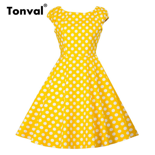 VenusFox Vintage Polka Dot Yellow Dress