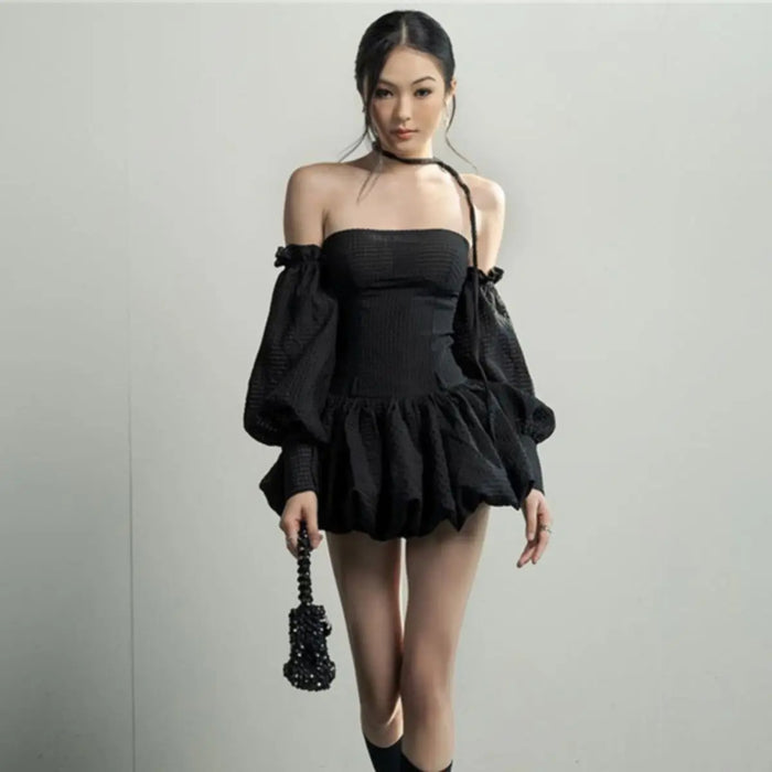 VenusFox French Strapless Dress Women Spring Summer Temperament High-end Sexy Backless Princess Puffy Dresses Shorts Set