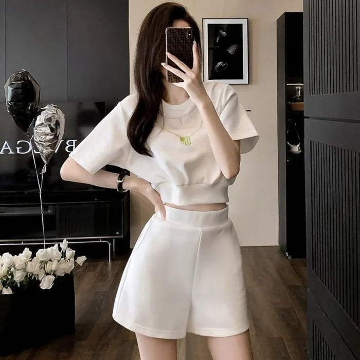 Women's Short Sets 2 Pieces Tracksuit White Clothing Female Shorts Trend 2024 New Coordinated Korean Style Tailor Fashion Full