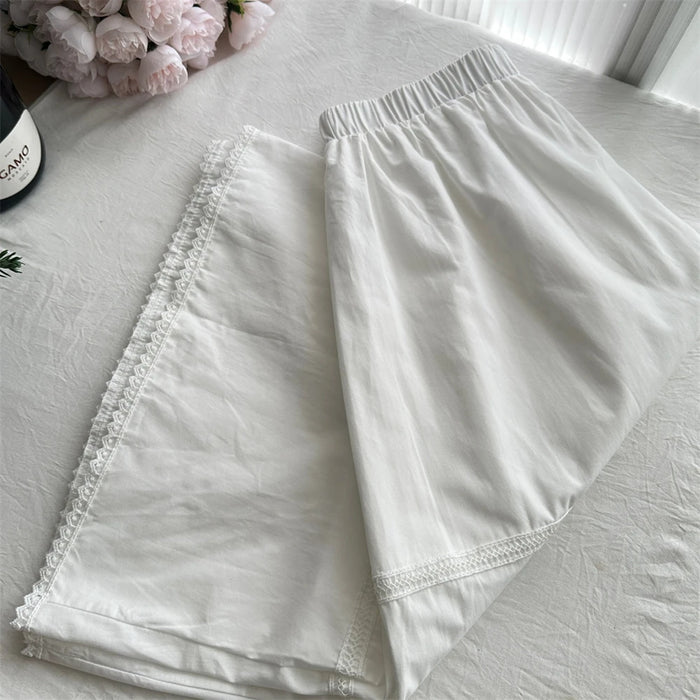 Summer Women Korean Mori Girl 2000s Aesthetic Cute Core Outfits 2 Piece Set Short Sleeve Peter Pan Collar Crop Top + Midi Skirt