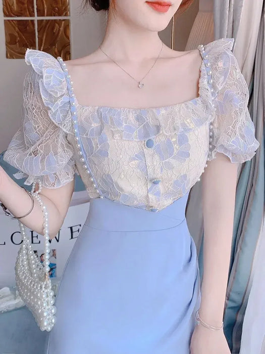 2 Pieces Sets for Women Short Sleeve Skirt Slit Kawaii Clothing Trend 2024 Formal Occasion Luxury Designer Event Woman Outfit