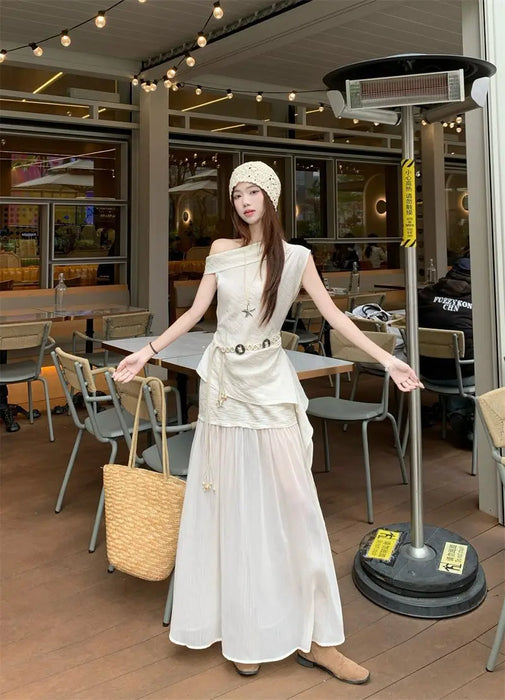 Office 2 Pieces Skirt Sets for Women Summer Fashion 2025 Korean Style Full Y2k Streetwear Chic and Elegant Co Ord Woman Outfit