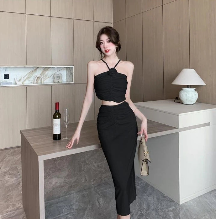 2 Pieces Skirt Sets for Women Flowers Jacket Full Luxury Designer Clothing Summer Fashion 2025 Y2k Clothes Woman Outfit Sling
