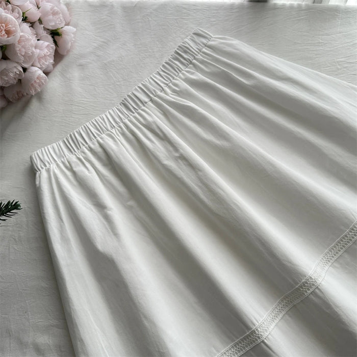 Summer Women Korean Mori Girl 2000s Aesthetic Cute Core Outfits 2 Piece Set Short Sleeve Peter Pan Collar Crop Top + Midi Skirt