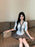Korean College Sle Sweet And Spicy irt Top with Waist-Cinching Midi Skirt Set Cotton Blend Seven-quarter Sve Tie-waist
