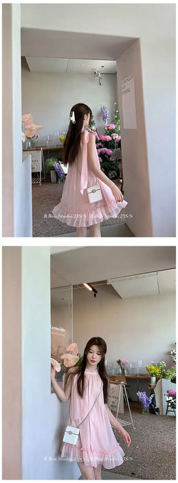 Elegant Dress Korean Style Fashion Pure Color Dress Female 2023 New Summer Sweet Y2k Mini Dress Party Women Casual Sleeveless