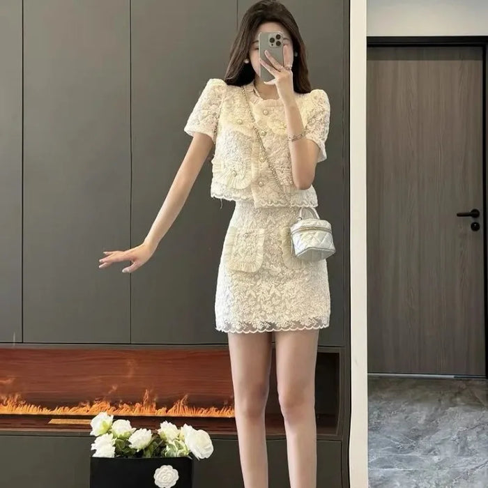 2 Pieces Sets for Women Mini Short Sleeve Skirt Party Lightly Cooked Woman Outfit Kawaii Beach Summer Fashion 2024 New Matching
