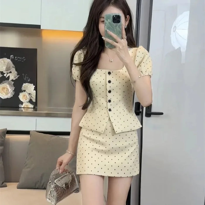 Party Short Sleeve Kawaii 2 Pieces Sets for Women Skirt Woman Outfit Y2k Streetwear New in The Same Matching Vintage Stylish