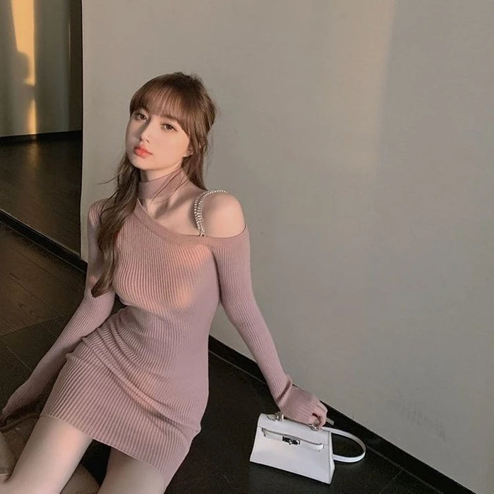 Over The Shoulder Woman Knitted Dress New in Fashion Cool Essential Comfortable Korean Y2k Sexy Daring Crochet Dresses for Women