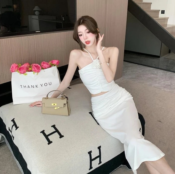 2 Pieces Skirt Sets for Women Flowers Jacket Full Luxury Designer Clothing Summer Fashion 2025 Y2k Clothes Woman Outfit Sling